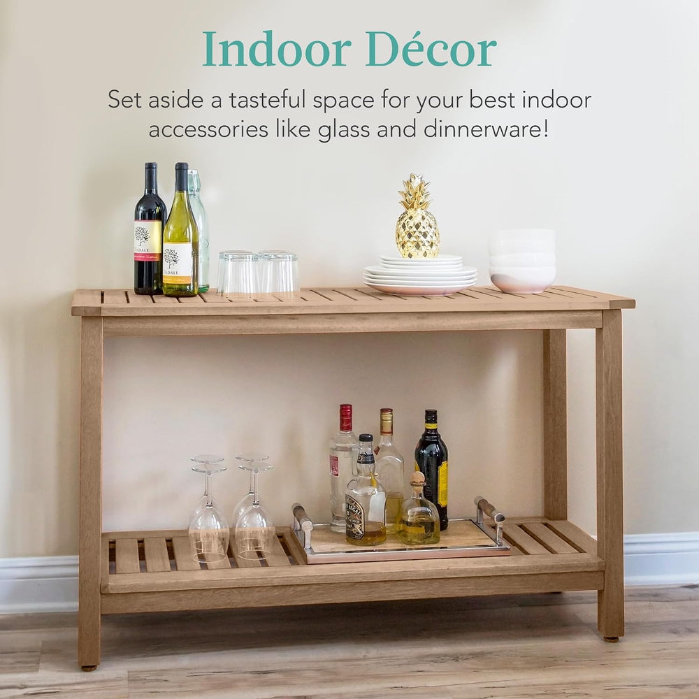 Best Choice Products 48in 2-Shelf Eucalyptus Wooden Console Table Indoor Outd...
