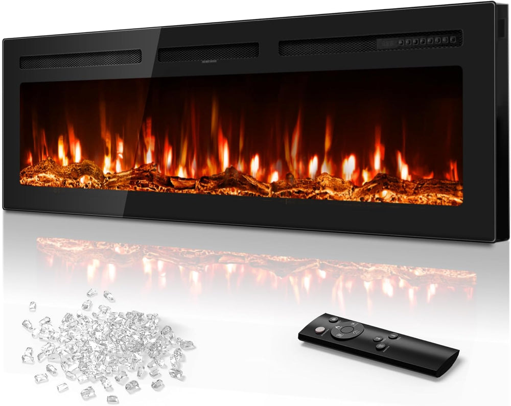 Tehanld 60" Ultra-Thin Electric Fireplace Heater, Recessed Wall Mounted
