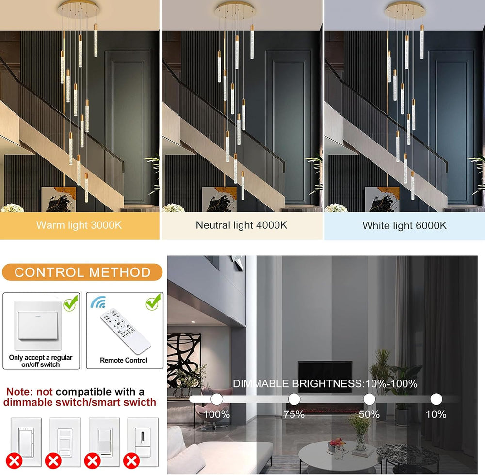 GEADI 10-Light Modern Crystal High Ceiling Chandelier for Foyer & Staircase