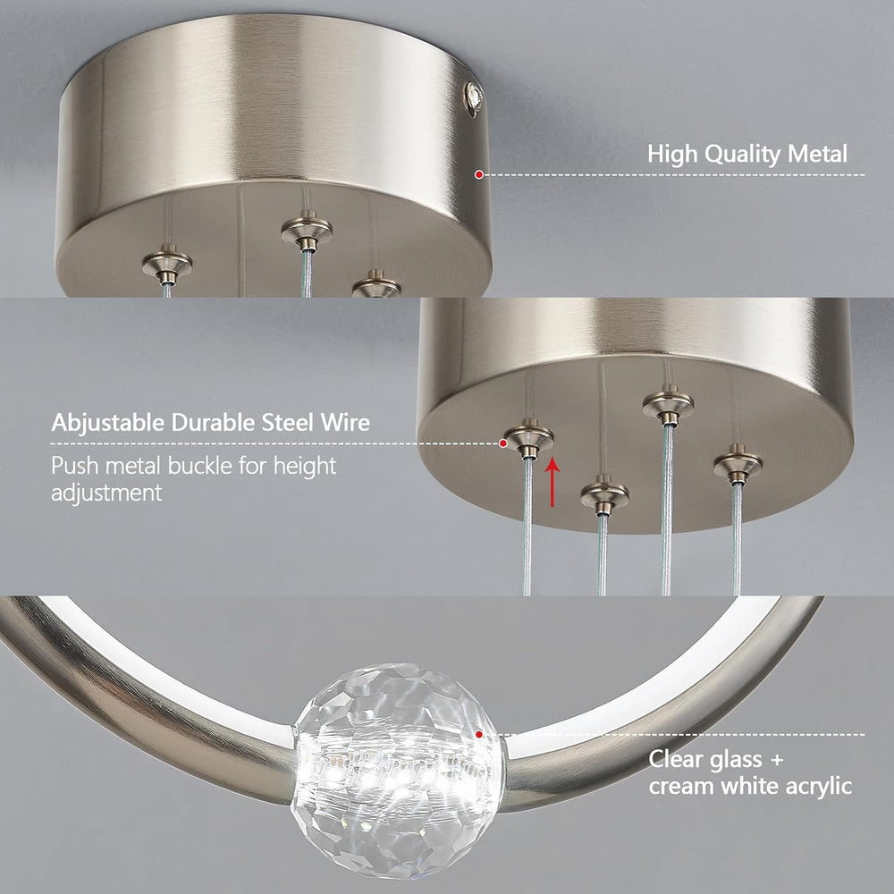 Modern Chandelier 2 Ring Nickel Color Pendant Light Fixture,Dimmable LED Pend...