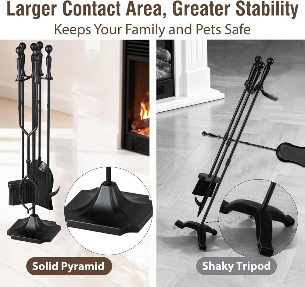 AMAGABELI Garden & Home 5 Pcs Fireplace Tools Set 31 Inch Indoor Black Ha...