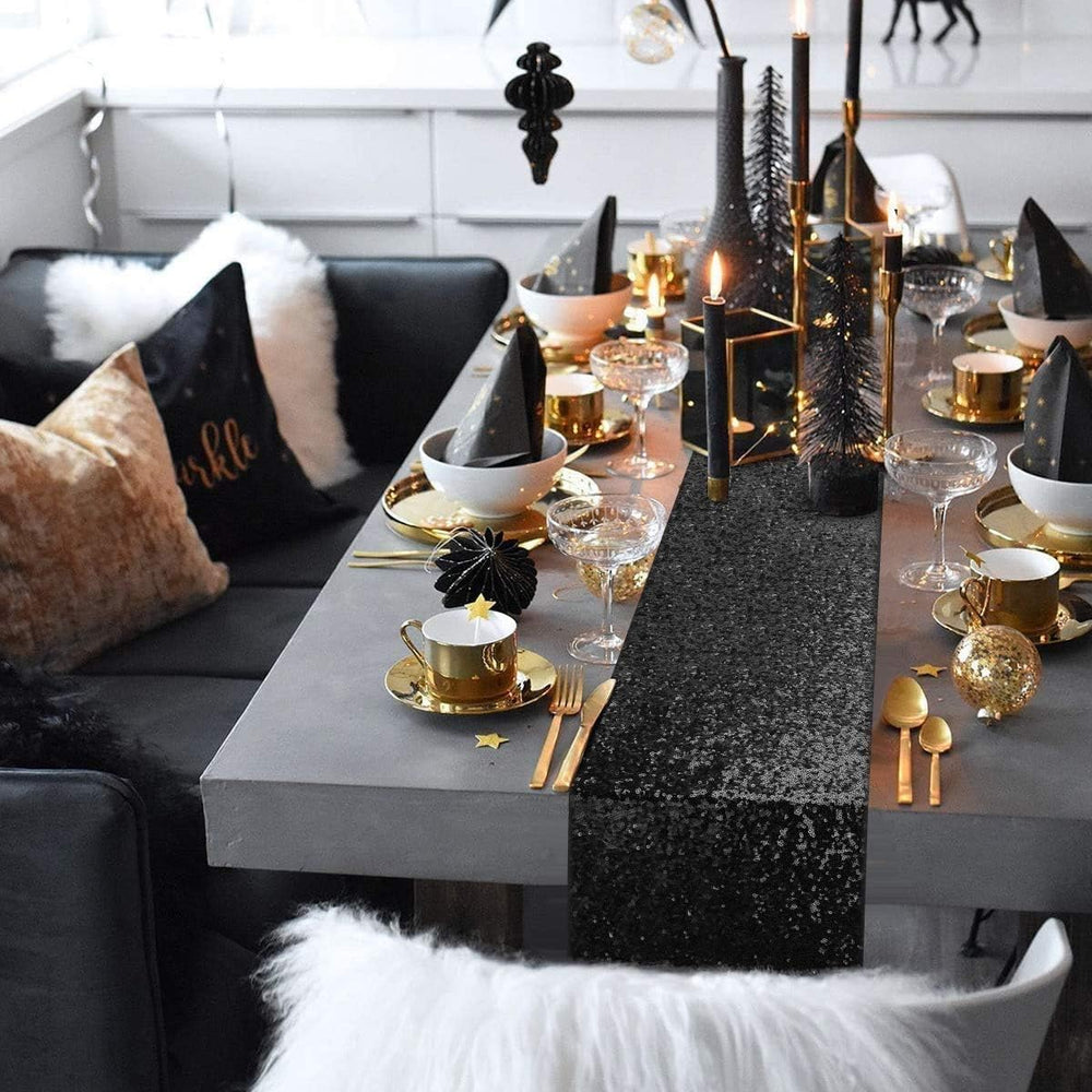 B-COOL Sequin Black Table Runner: 8 Pack 12x72Inch Glitter Decoration Sparkly...