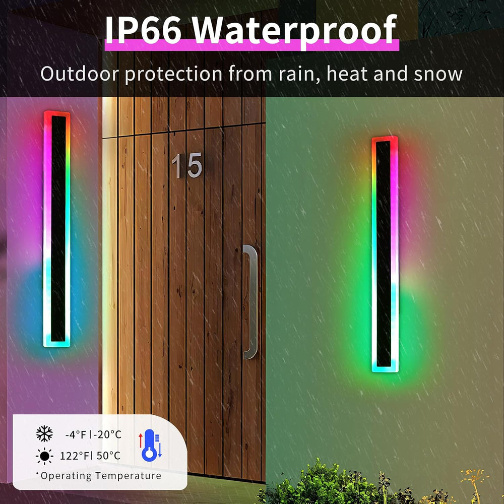 23.6inch Outdoor Modern Wall Light, 10 Colour RGB Dimmable Long Wall Sconce, ...