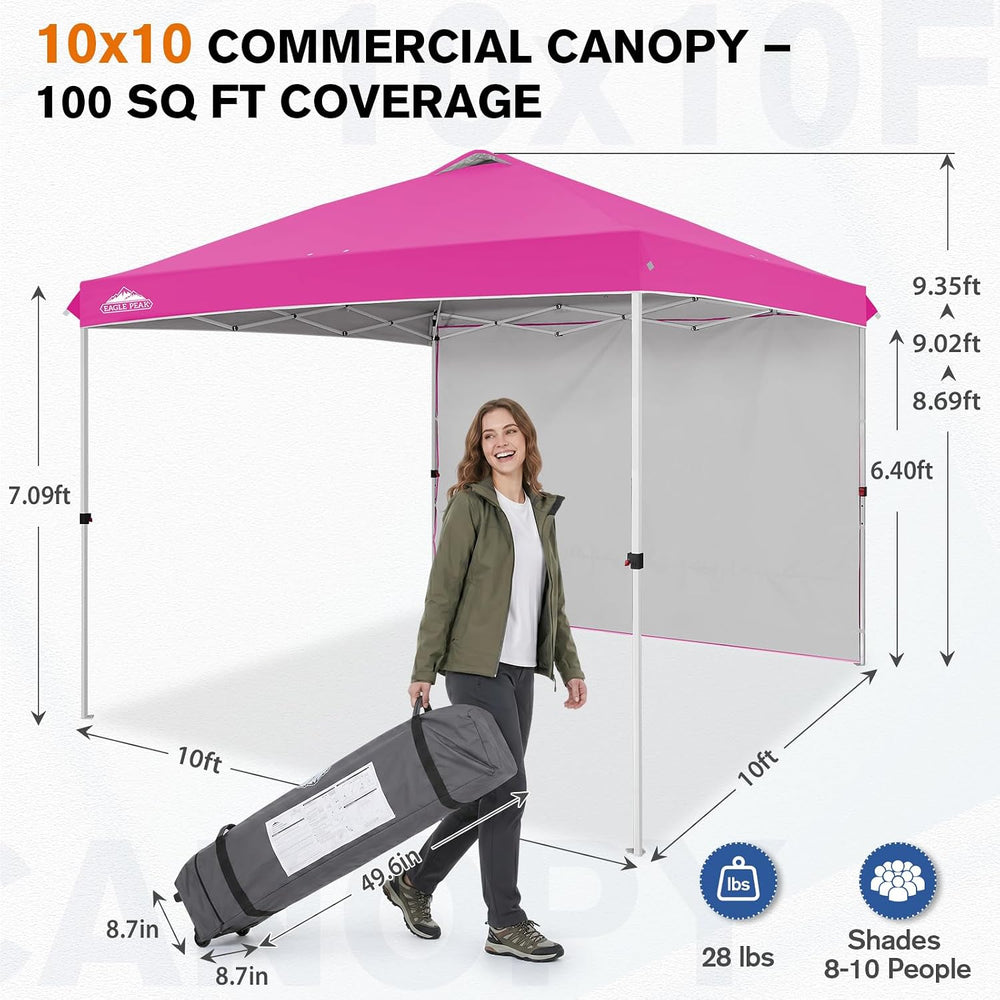 EAGLE PEAK 10x10 Pop Up Canopy Tent with 1 Sidewall, Pink