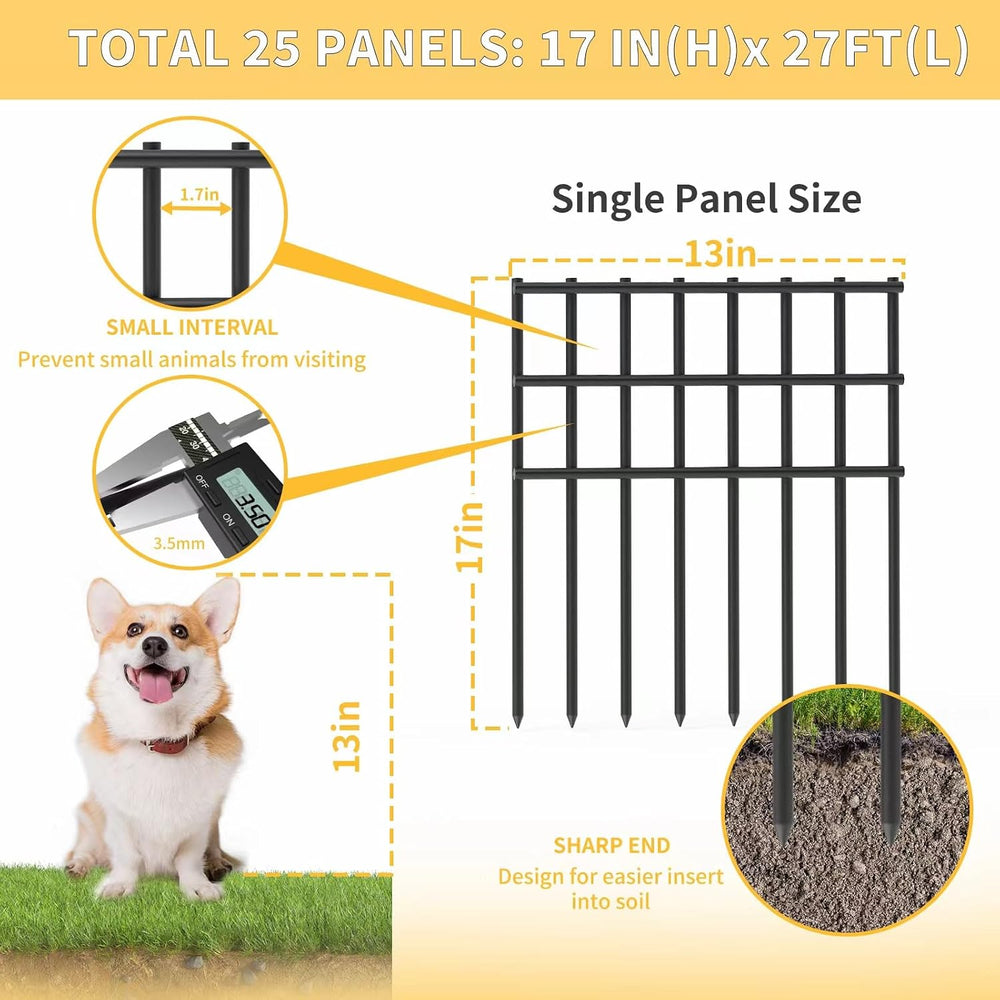 25 Pack Garden Animal Barrier Fence, 17in (H) X 27ft (L) No Dig Fence, Rustpr...