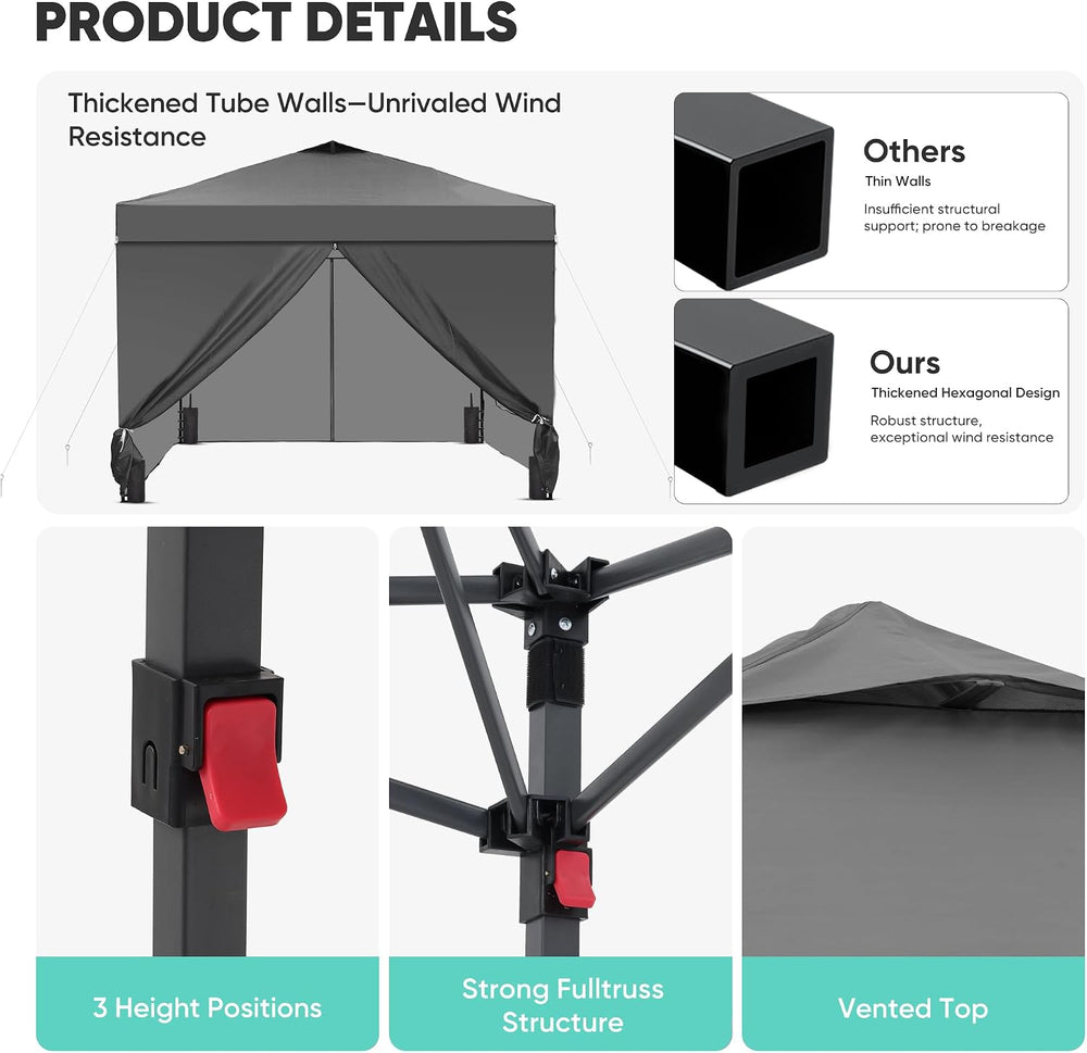 GDY 10x10 Pop Up Canopy Tent with 4 Sidewalls, Easy Set up, Outdoor Silver Co...