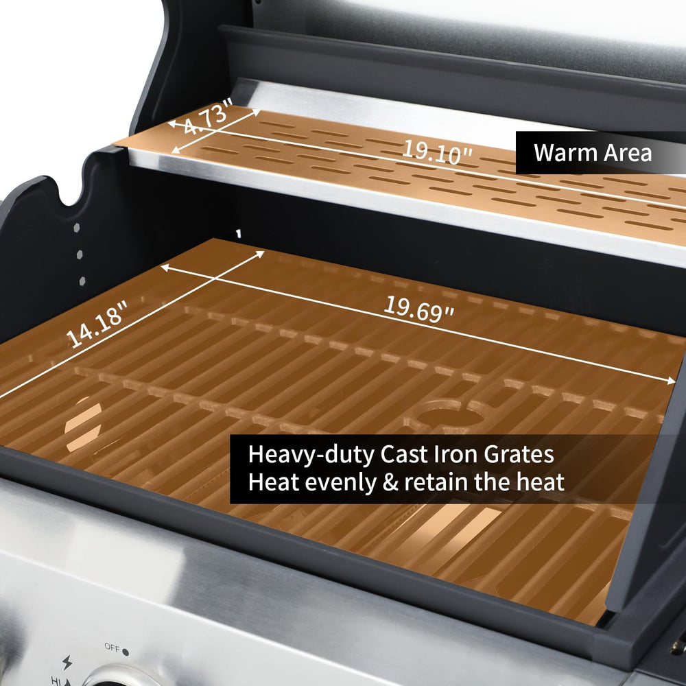 3 Burner Propane Gas Grill, 39,000 BTU Outdoor BBQ Grill with Side Burner and...