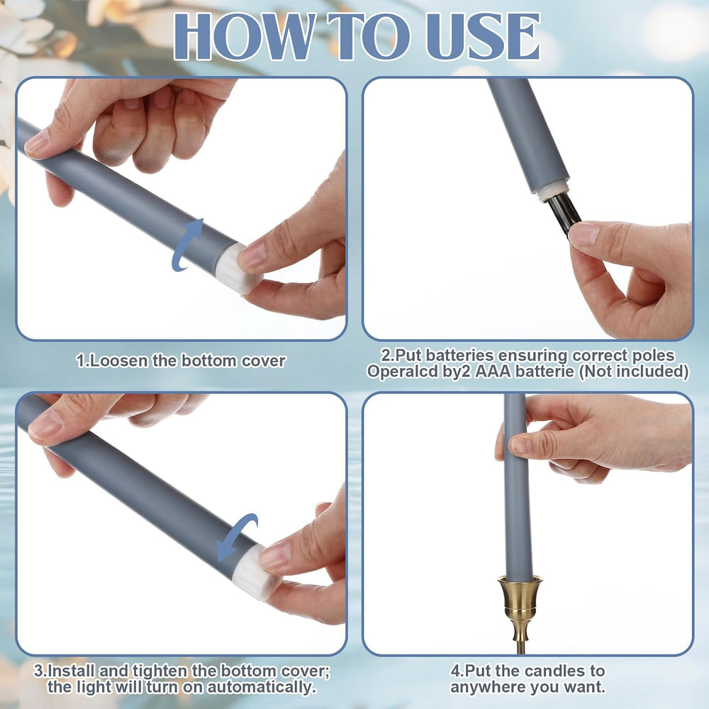 Handepo 48 Pack Flameless LED Taper Candles Battery Operated, Dusty Blue