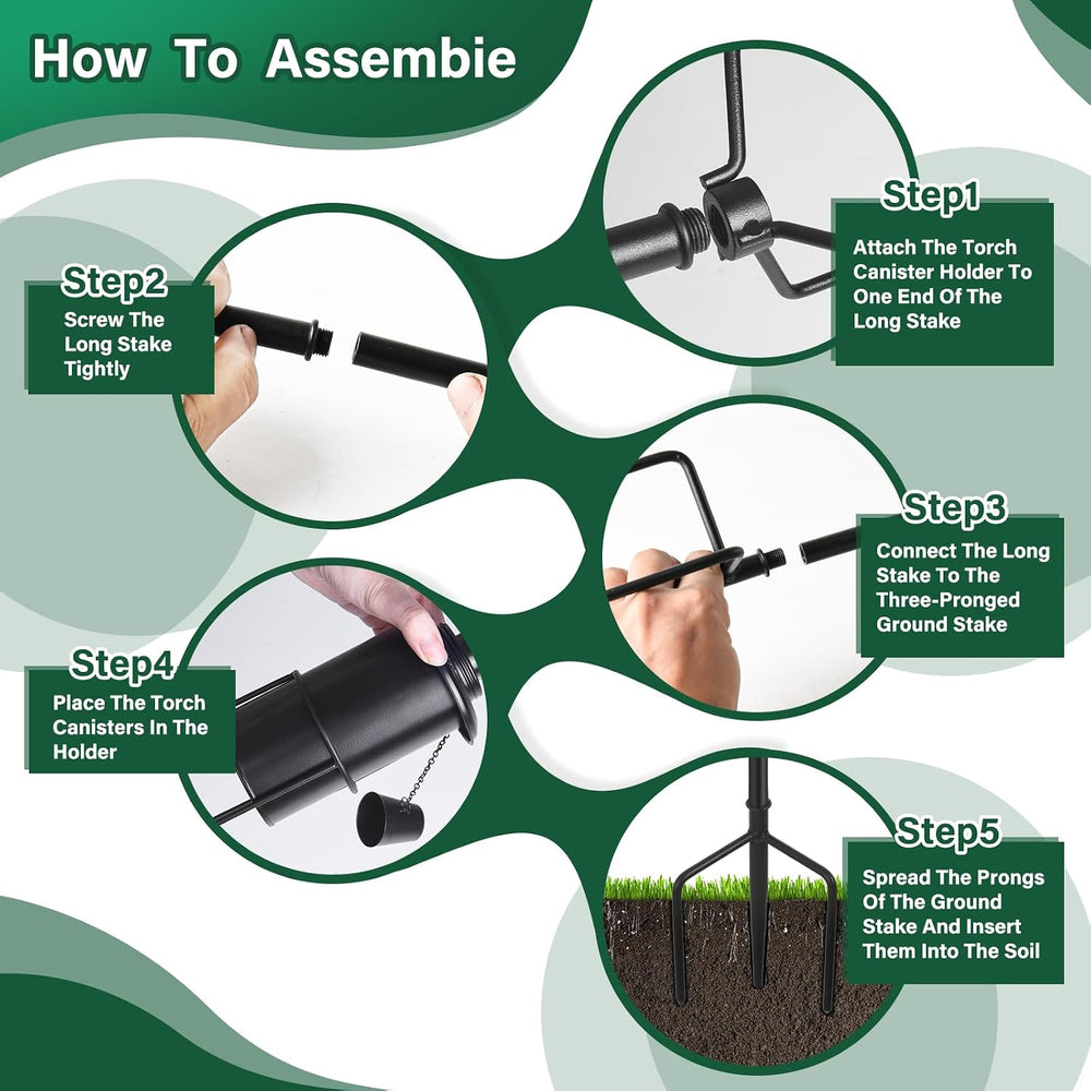 SNOGSWOG 4 Pack Garden Torches, 16 oz Metal Torch for Outside with 3-Prong Gr...