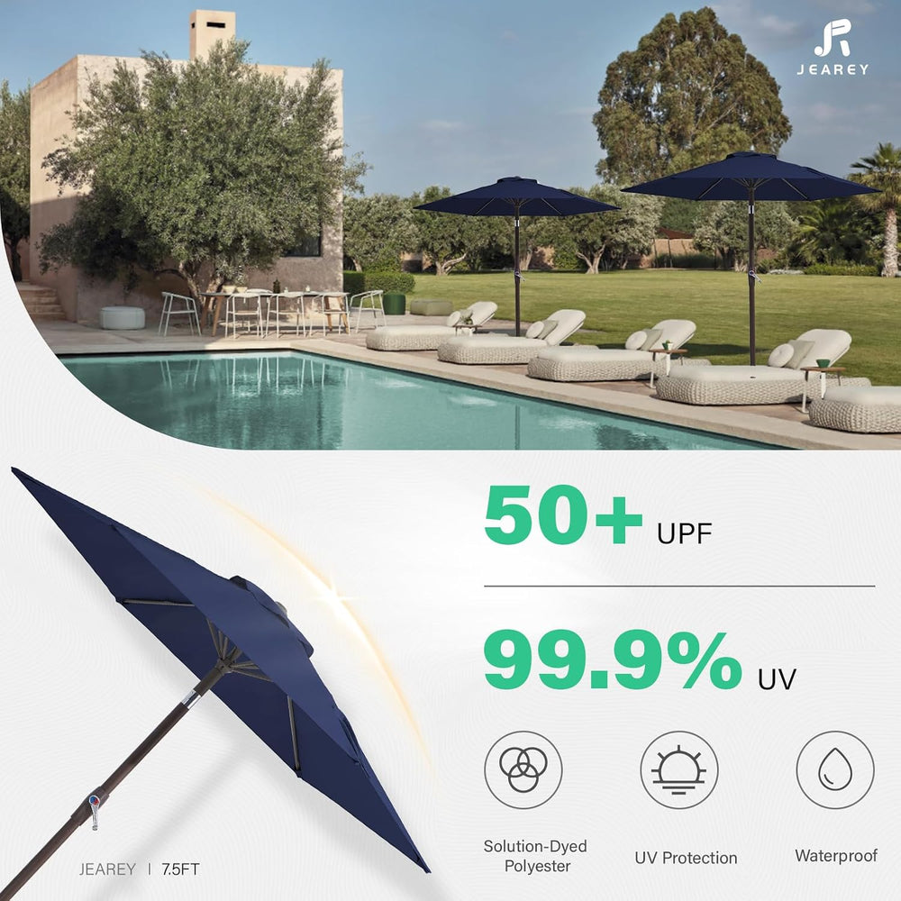 JEAREY 7.5 ft Outdoor Patio Umbrella, Table Umbrella, Navy