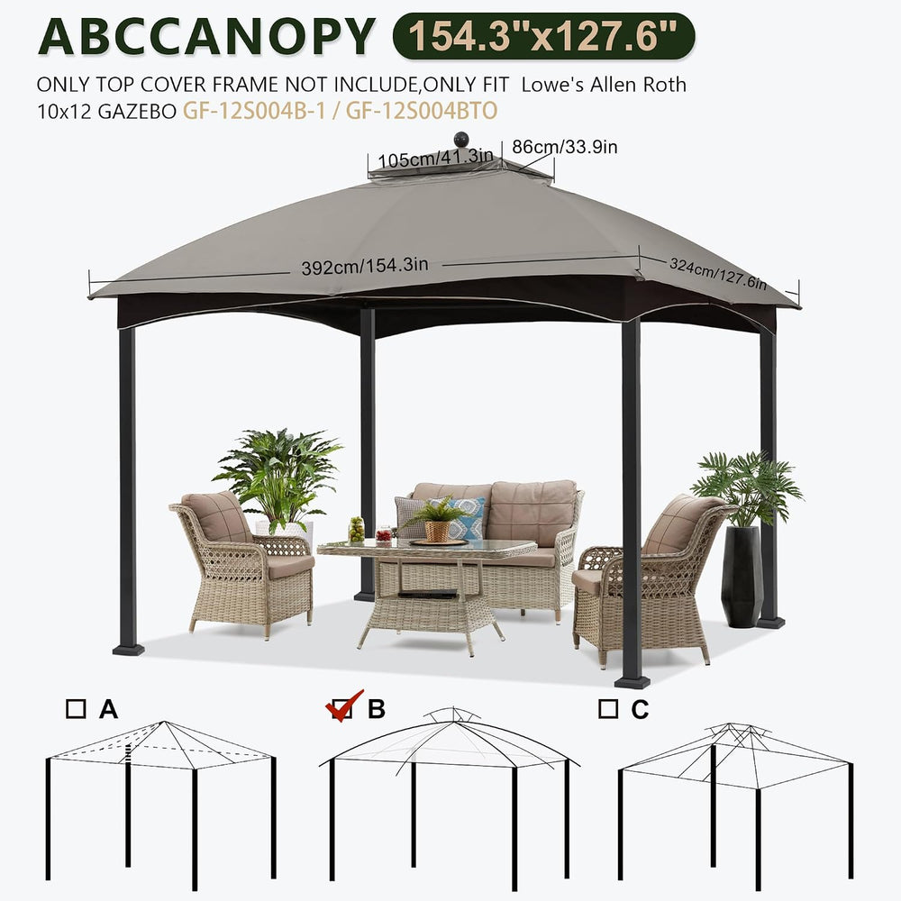 ABCCANOPY Gazebo Replacement Canopy for #GF-12S004B-1, Gray