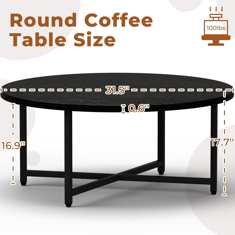 FAMIDGE Coffee Table, 31.5" Round Black Coffee Table for Living Room, Ce...