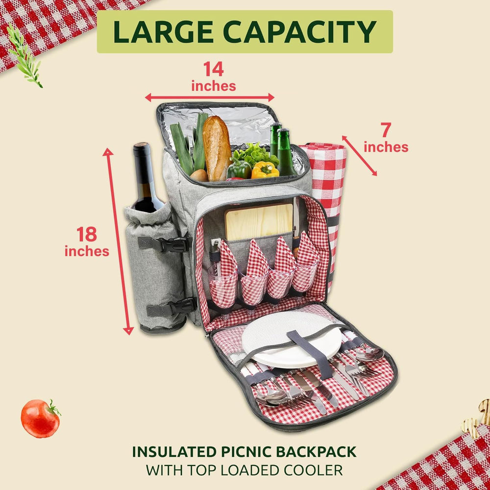 Nature Gear Picnic Backpack for 4, Insulated Picnic Set with Dinnerware, Wine...