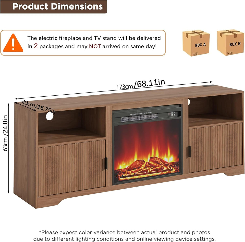 Fireplace TV Stand for Tvs up to 80" with Adjustable Shelf Charging Station