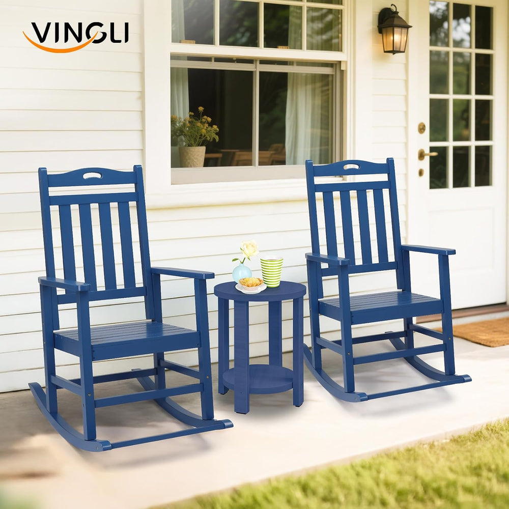 VINGLI Outdoor Rocking Chair with Footrest, Wooden Rocking Chair, Blue