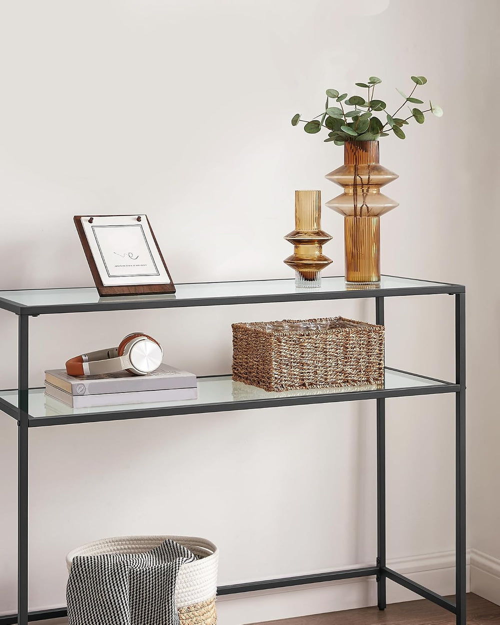 VASAGLE 39.4 Inchs Console Sofa Table, Tempered Glass, 2 Shelves