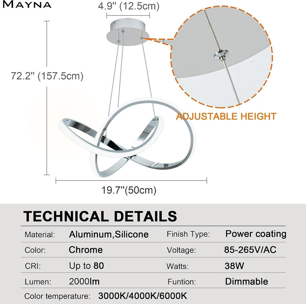 MAYNA Modern LED Chandelier,3000K-6000K Dimmable with Remote Control