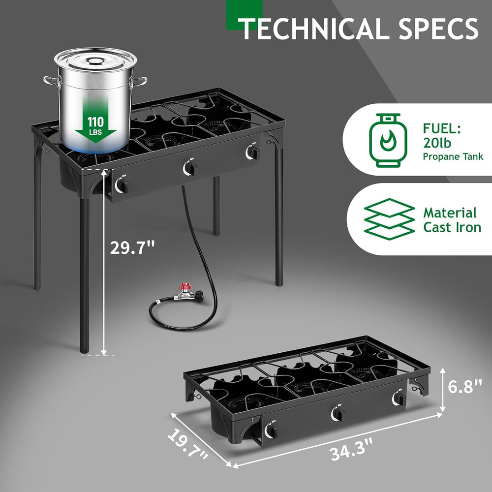 Outvita 3 Burner Propane Gas Stove for Outdoor Cooking, 225,000 BTU