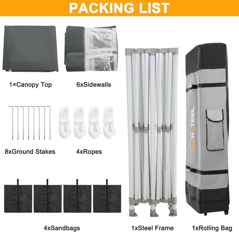 HOTEEL 10x20 Pop Up Canopy Tent, Upgraded Thickened Hexagonal Legs, Gray