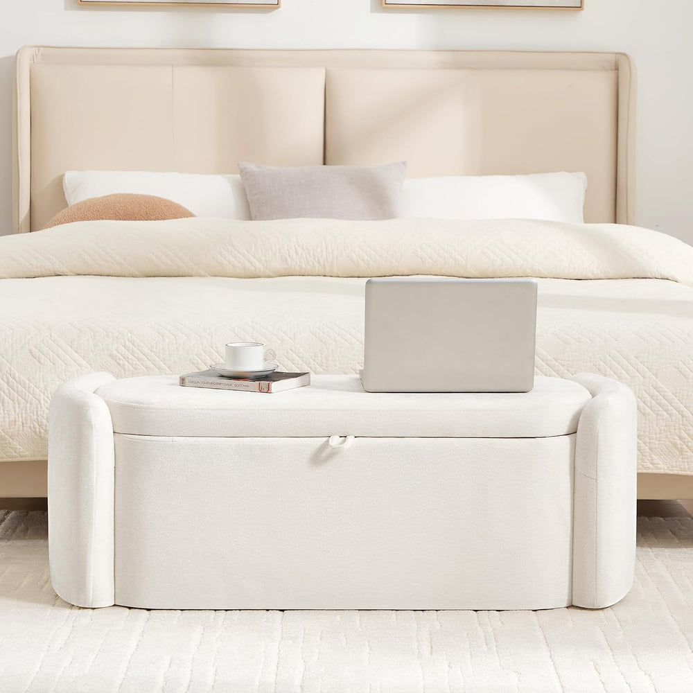 Oval Ottoman Bench with 20 Gal Storage Space Upholstered Chenille Seating End...