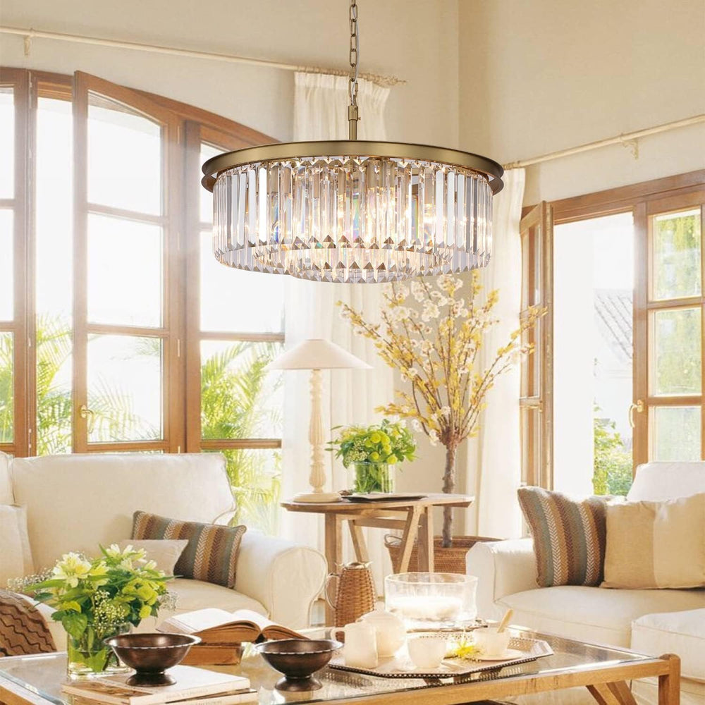 Modern 9-Light Crystal Chandelier, 24 Inch Copper