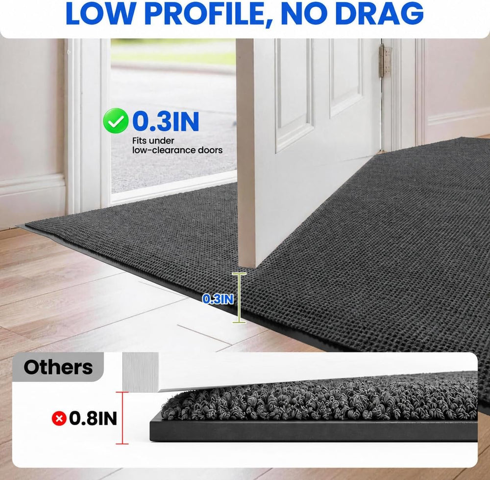 Front Door Mat Outside Entrance, Heavy Duty Non Slip Doormat, Dark Grey