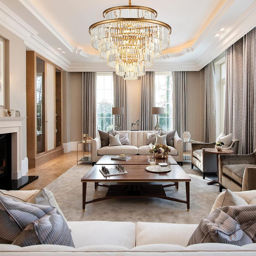 35" 24-Light Modern Crystal Chandelier Light Fixture Large 6-Tier Gold L...
