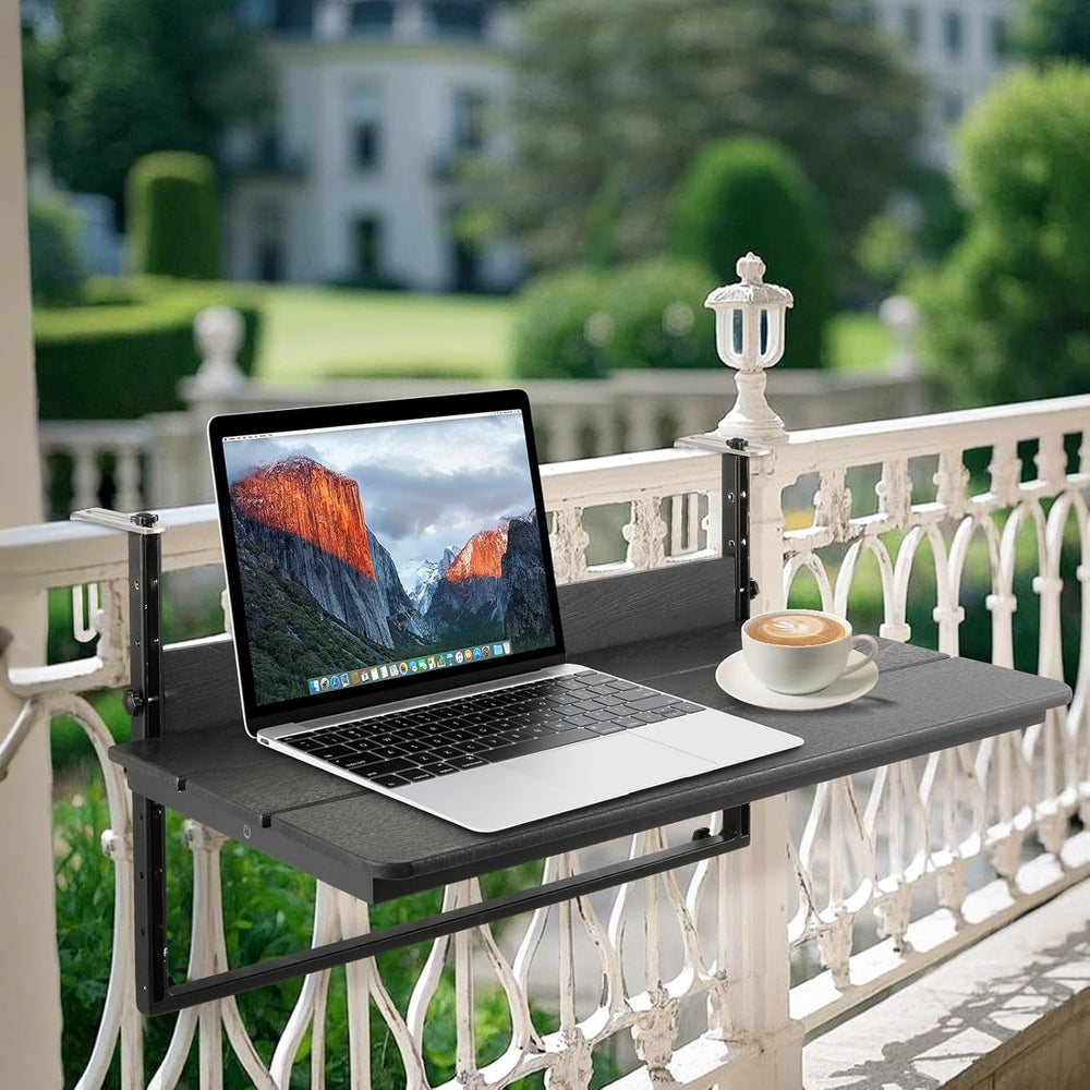 HDPE 39.3" Outdoor Folding Balcony Bar Table for Railings, Black
