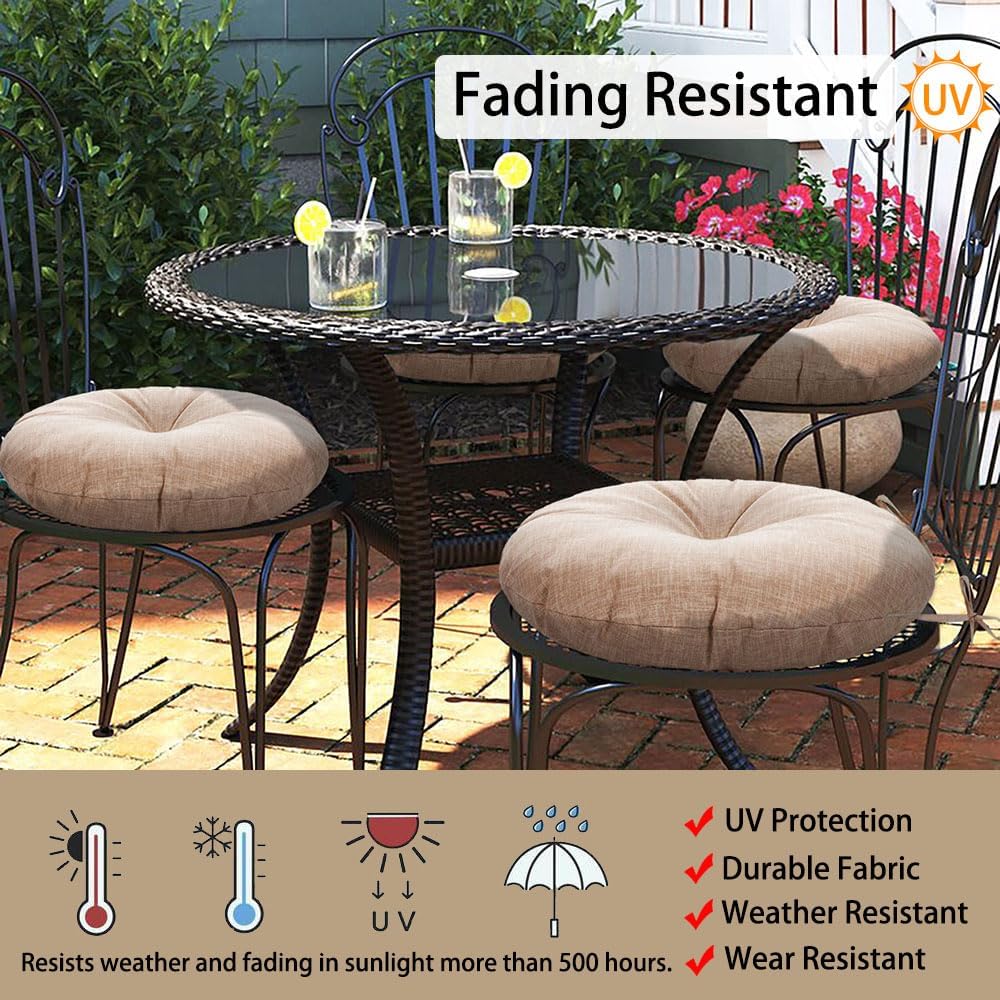 Magpie Fabrics Outdoor Round Bistro Seat Cushions with Ties, 15"x15"...