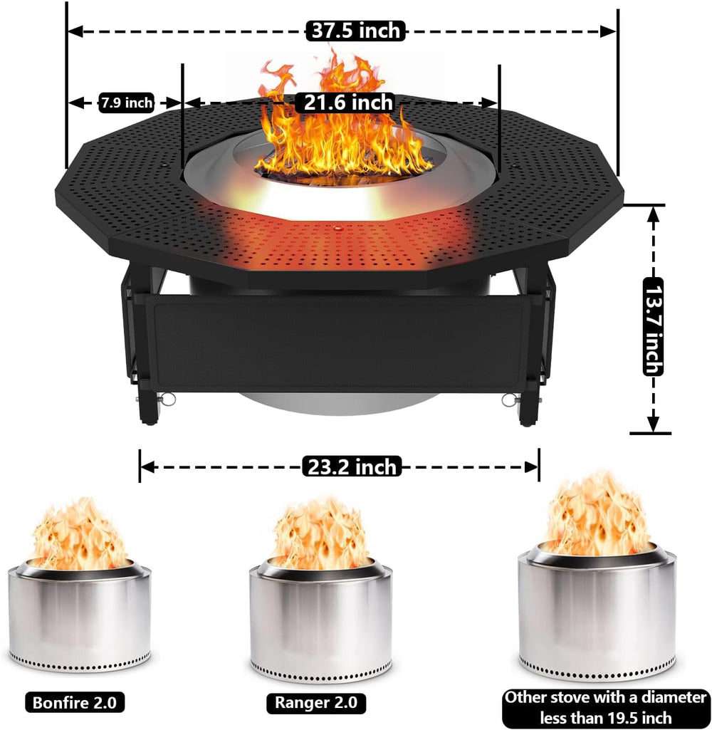 Fire Pit Surround Tabletop for Solo Stove Bonfire Ranger 2.0, with Coated Ste...