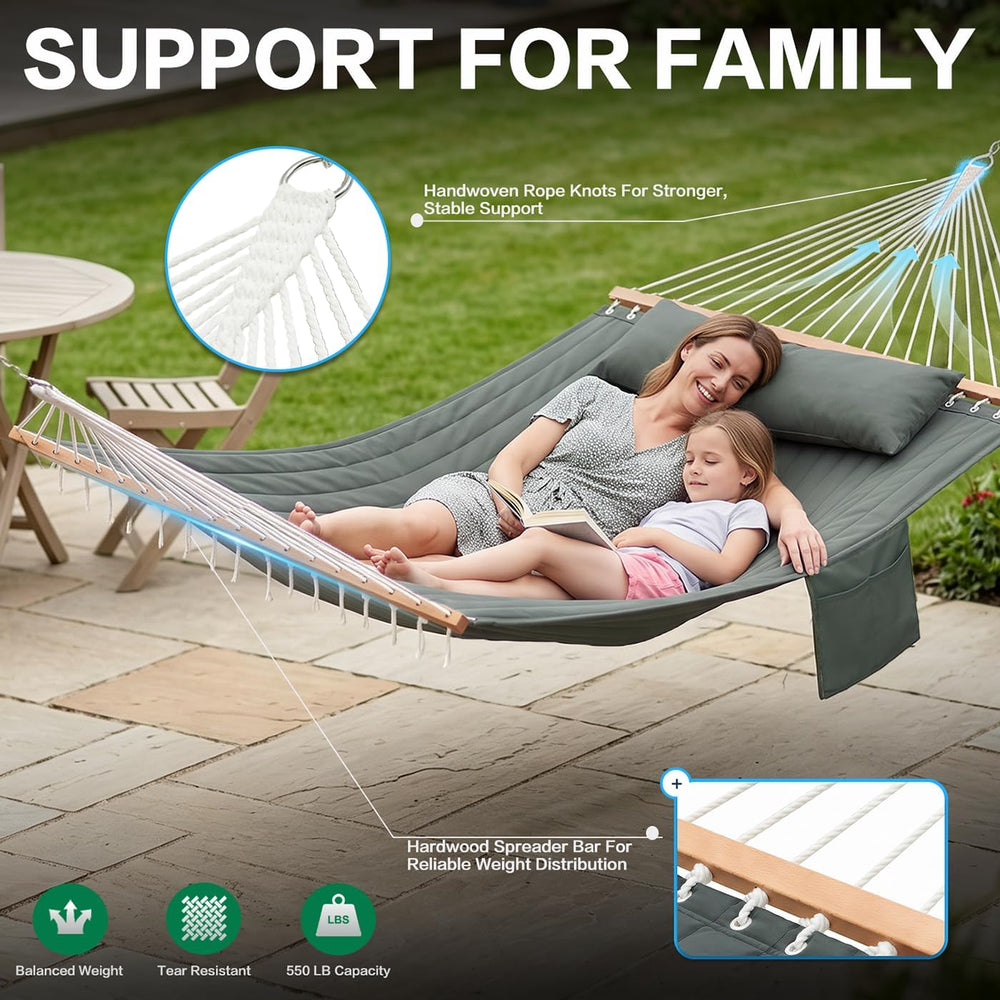 GAFETE 14FT 2 Person Family Hammock for Outside with Soft Pillow, Oversized