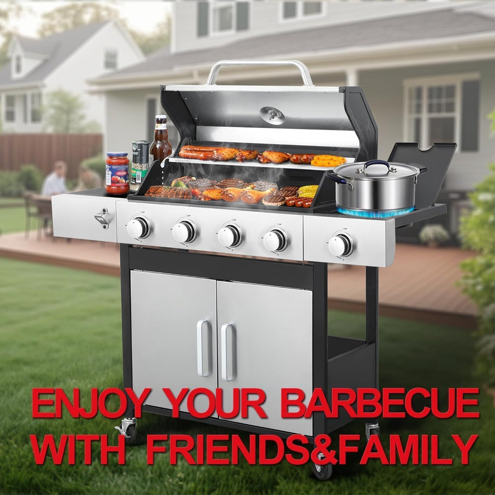 4-Burner Propane Gas Grill and Griddle Combo with Side Burner