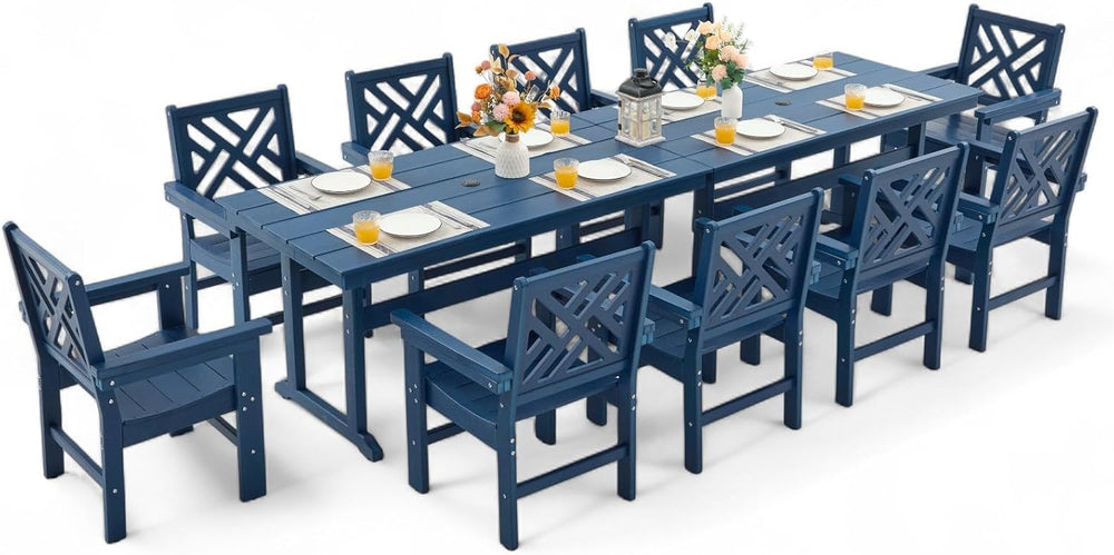 12 Piece HDPE Outdoor Dining Set for 10, Patio HDPE Furniture Set with 2 Tabl...