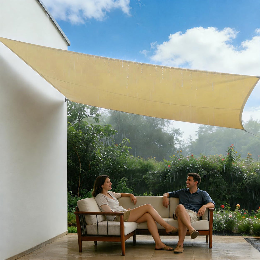 Amgo 14' x 14' Beige Square Waterproof Sun Shade Sail UPF50+ Canopy A...