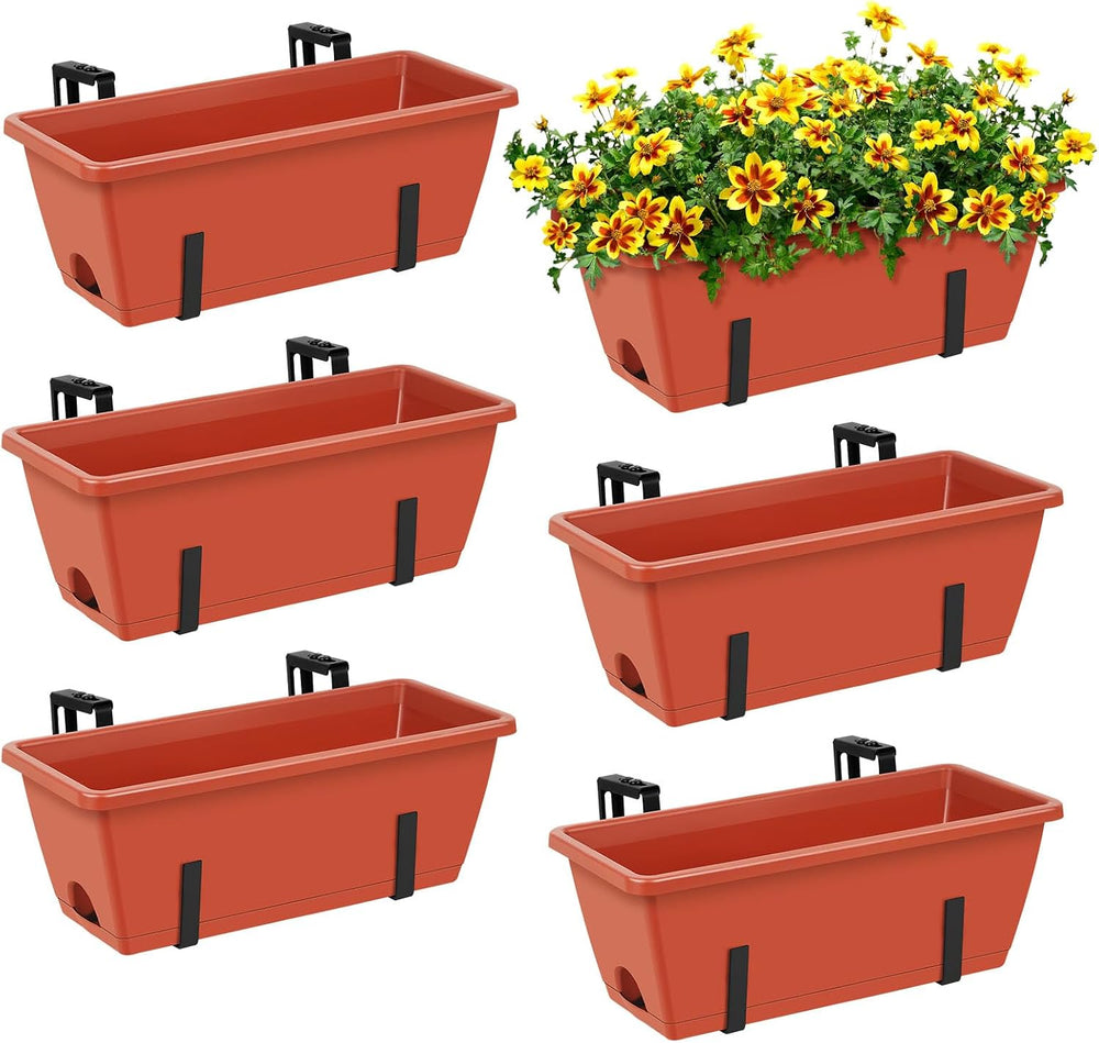 ETELI Railing Planter Box 6 Pack Balcony Planters Railing Hanging with Metal ...
