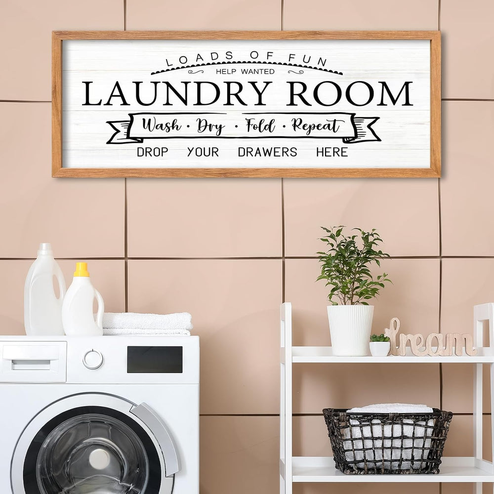 AuraPeak Laundry Room Wall Decor Wash Dry Fold Repeat, Wood White, 32"×1...