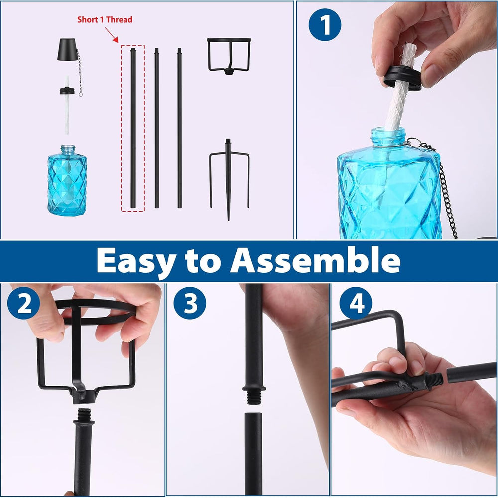 ZSPENG 4 Pack Blue Glass Garden Torch 12 oz Outdoor Torch Garden Décor,60-Inc...