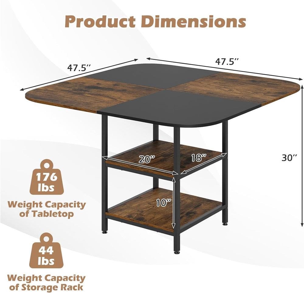 Giantex 47.5-inches Dining Table for 4, Square Kitchen Table with 2-Layer Sto...