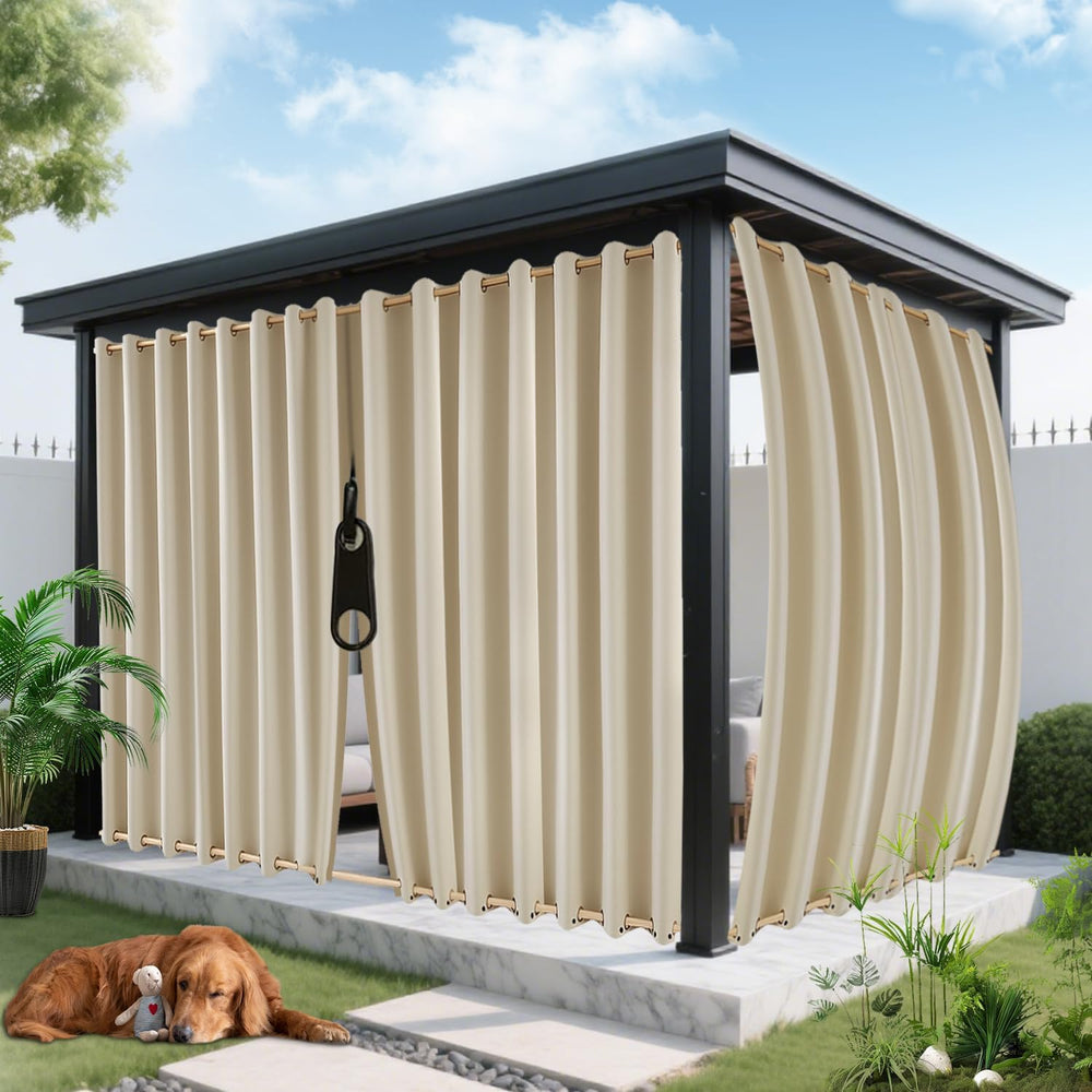 Outdoor Curtains for Patio Waterproof, Zipper Design 2 Panels Privacy Weather...