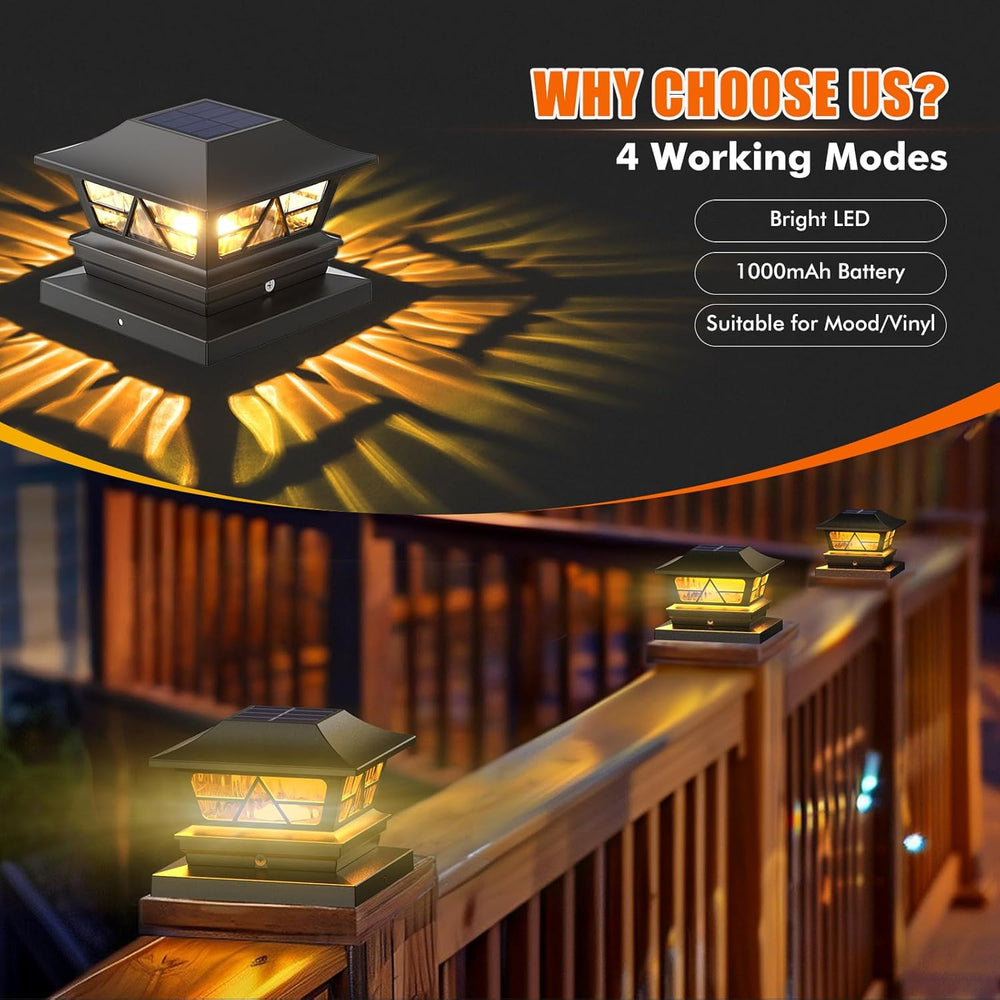 Solar Post Lights Outdoor Waterproof RGB Color Changing Modes Fence Post Cap ...