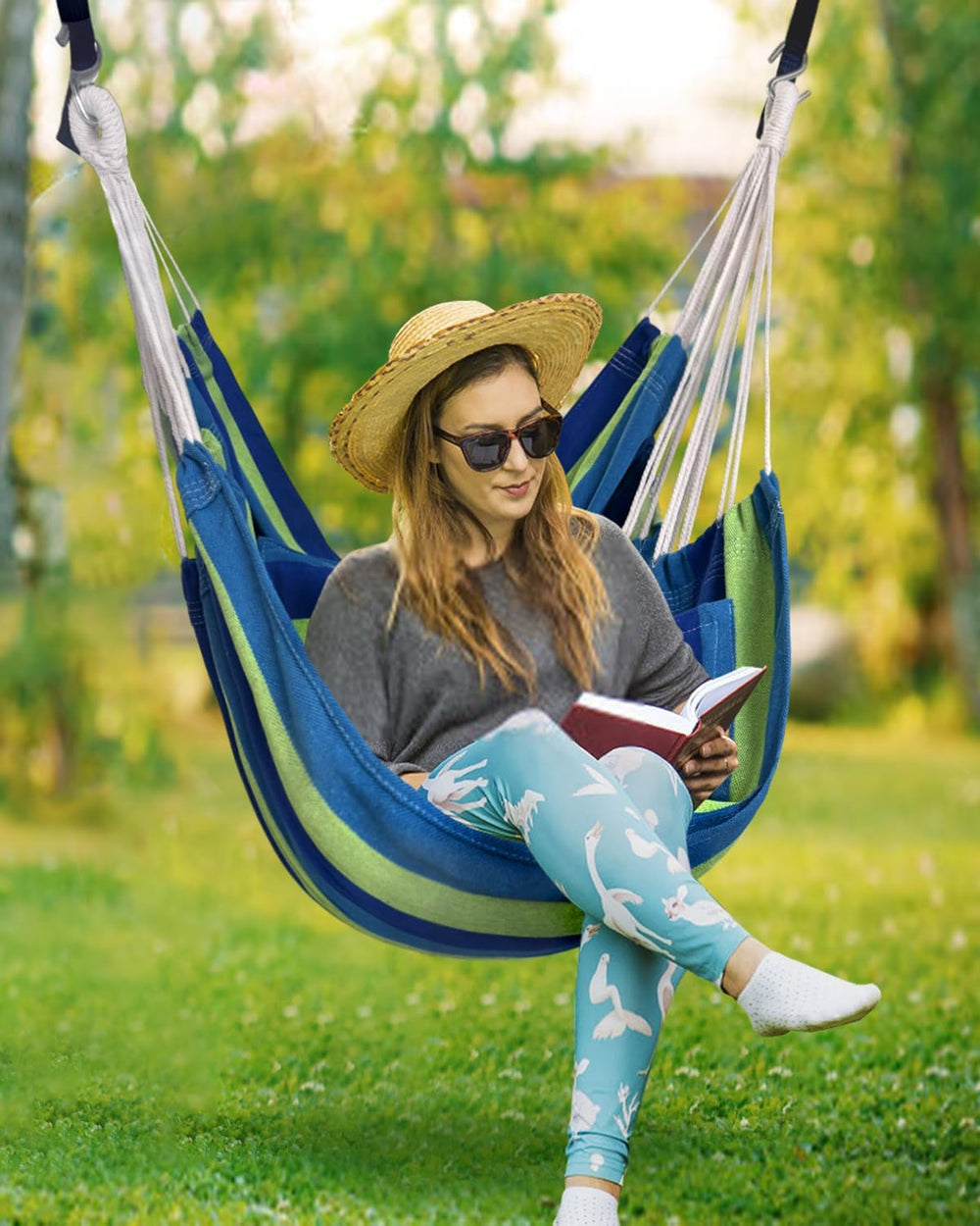 Halalona Hammock Chair Hanging Hammock Chair Rope Swing 2 Cushions Included-S...