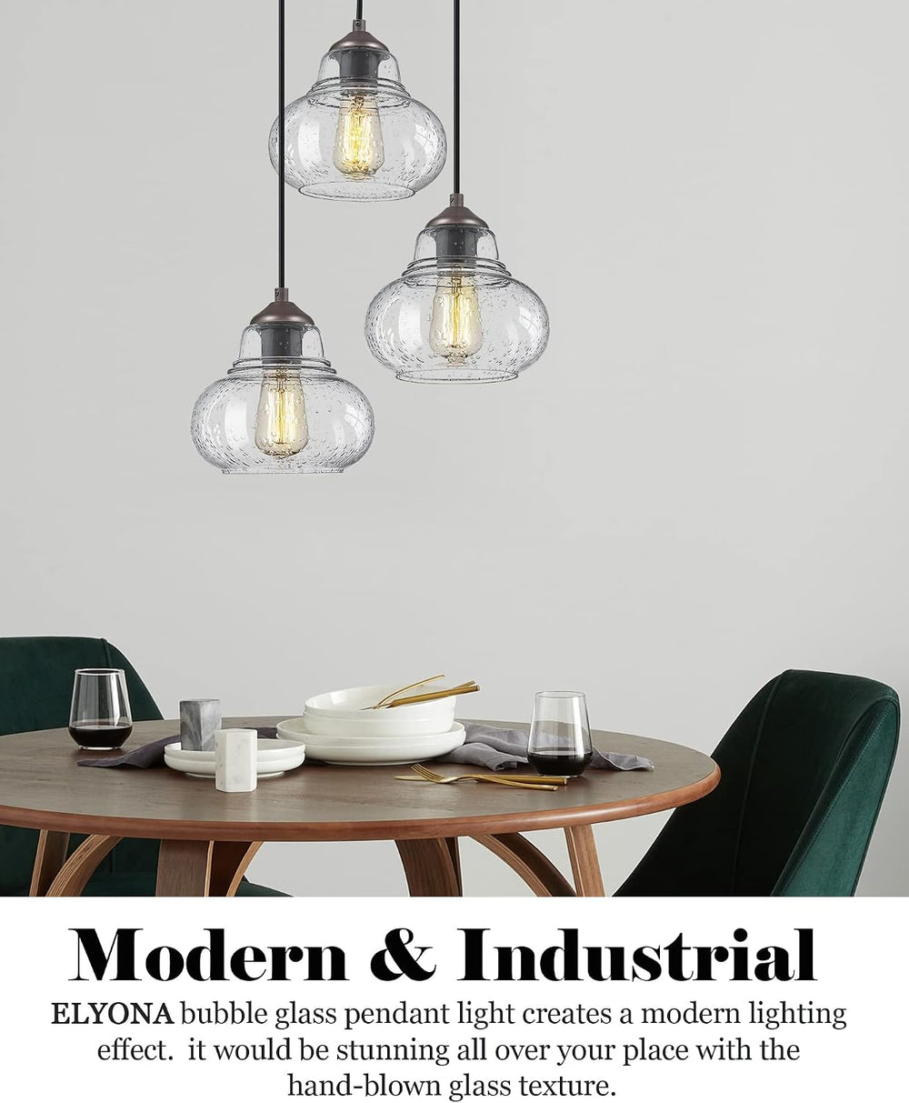 ELYONA 2 Pack Bubble Glass Pendant Lights, 8 Inch Vintage Hanging Lamp Seeded...