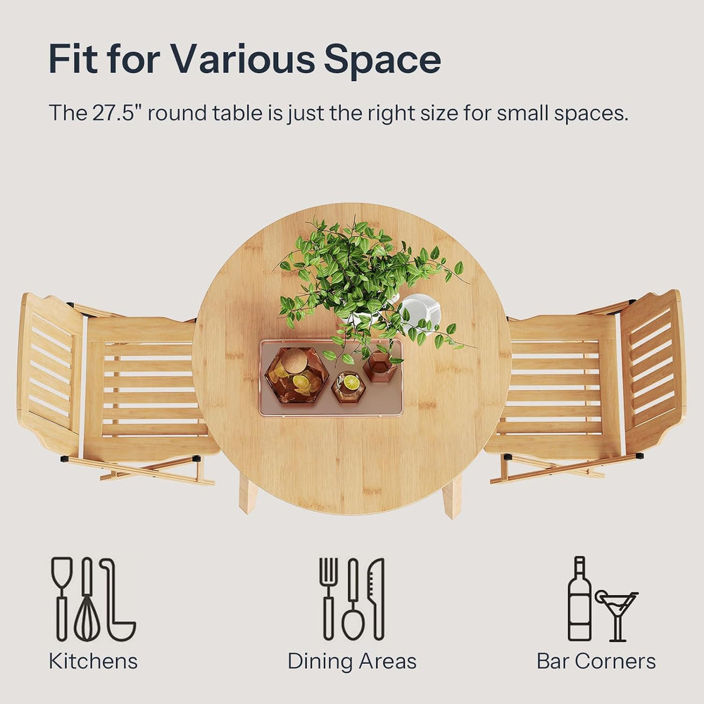 HOOBRO Bamboo Dining Table, Round Dining Table for 2, 27.5" Kitchen Tabl...