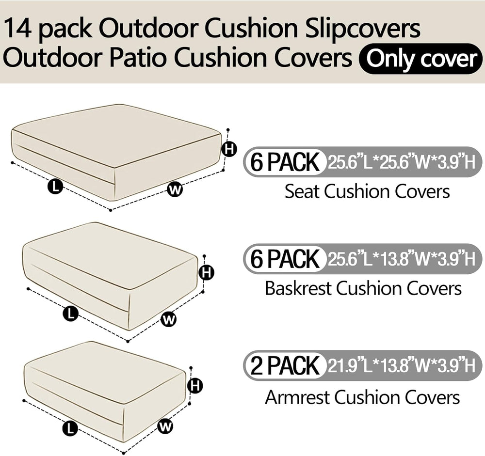 14Pieces Patio Cushion Covers Replacement,Outdoor Couch Cushions Covers Water...