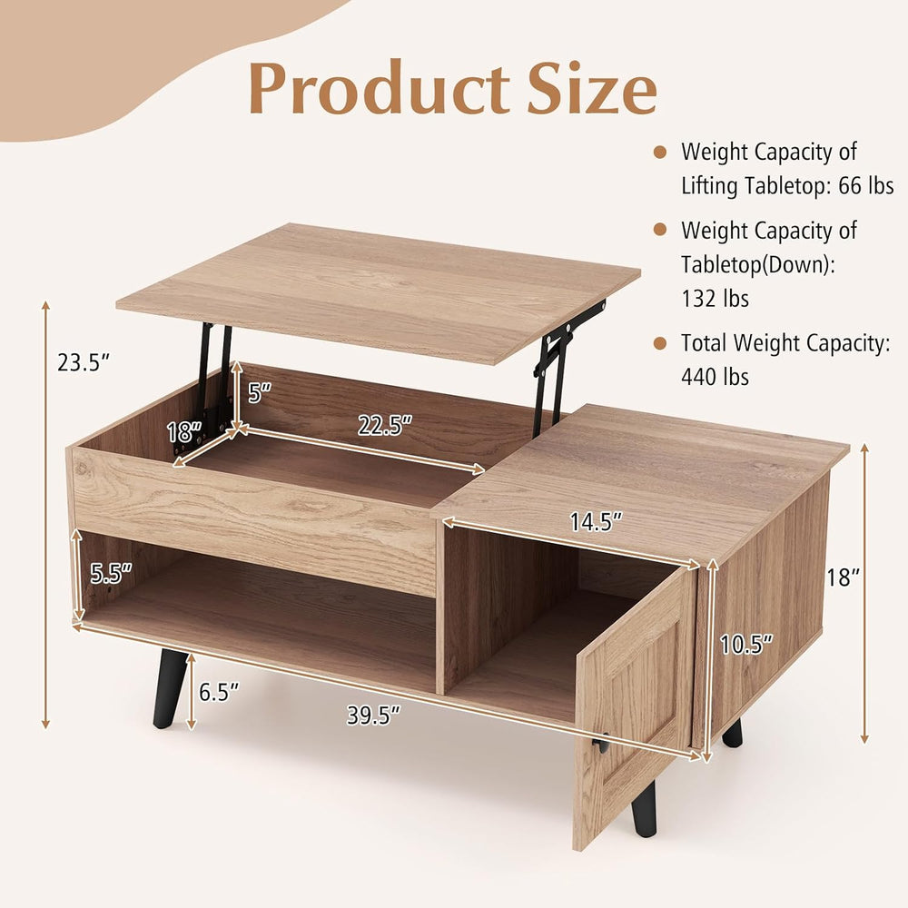 Tangkula Lift Top Coffee Table with Storage, Living Room Table with Hidden Co...