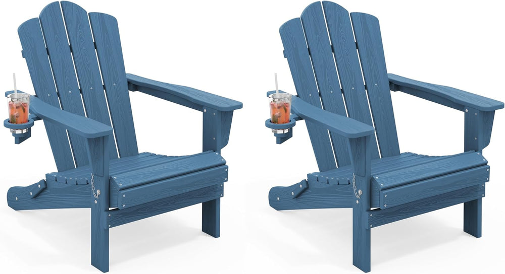 KINGYES Folding Adirondack Chair, All-Weather HDPE Material, Navy, 2 Pack