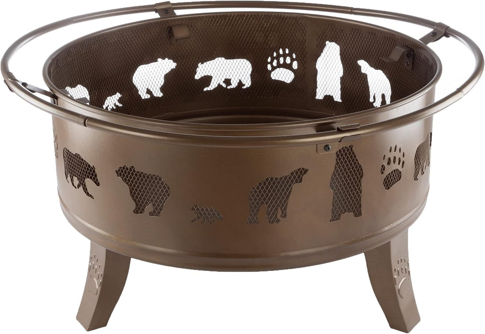 Pure Garden 50-LG1202 32” Outdoor Deep Fire Pit-Round Large Steel Bowl with B...