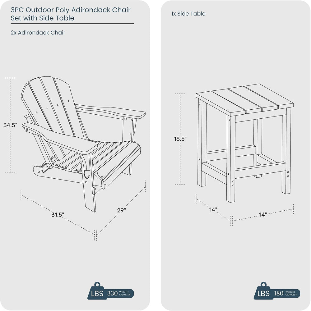 HDPE Laguna 3PC Outdoor Poly Adirondack Chair Set with Side Table, Red