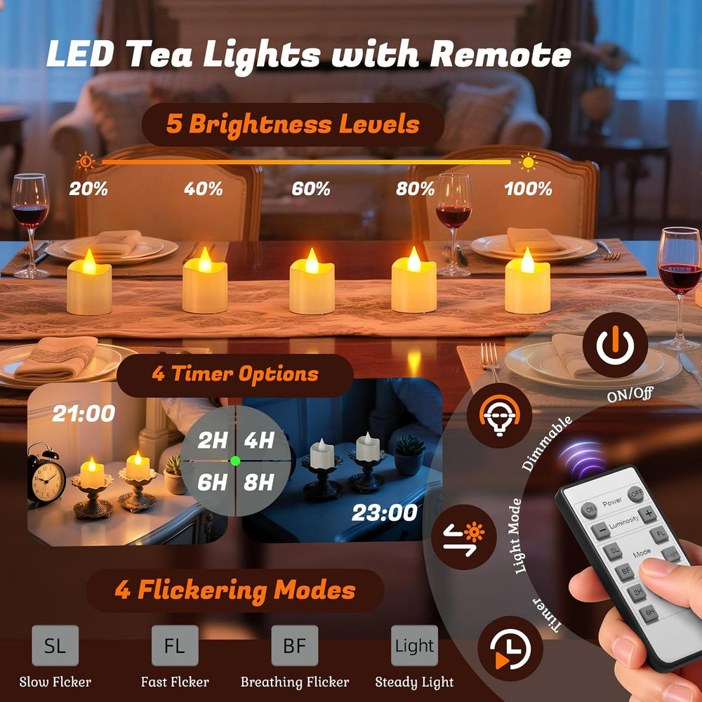 PChero Rechargeable Flameless Candles with Remote Timer & Charging Base