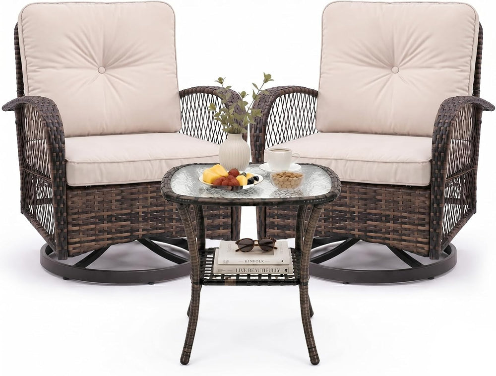 Outdoor Swivel Rocker Patio Chairs, 3 Piece Patio Furniture Set